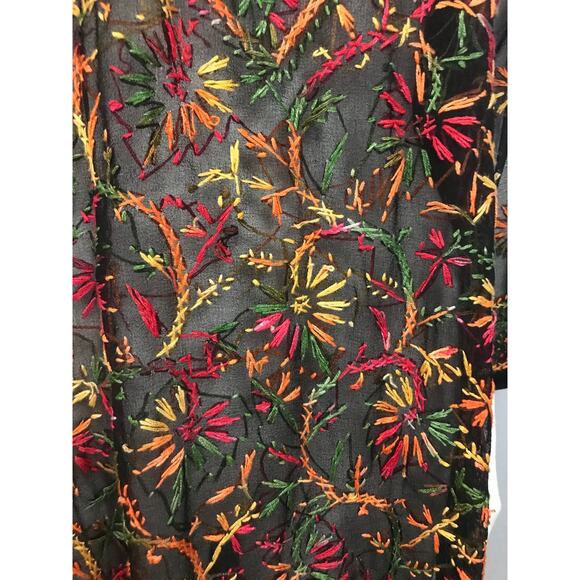 Vintage Black Sheer Rainbow Embroidery Tunic Dress / Women’s Medium - Picture 6 of 6